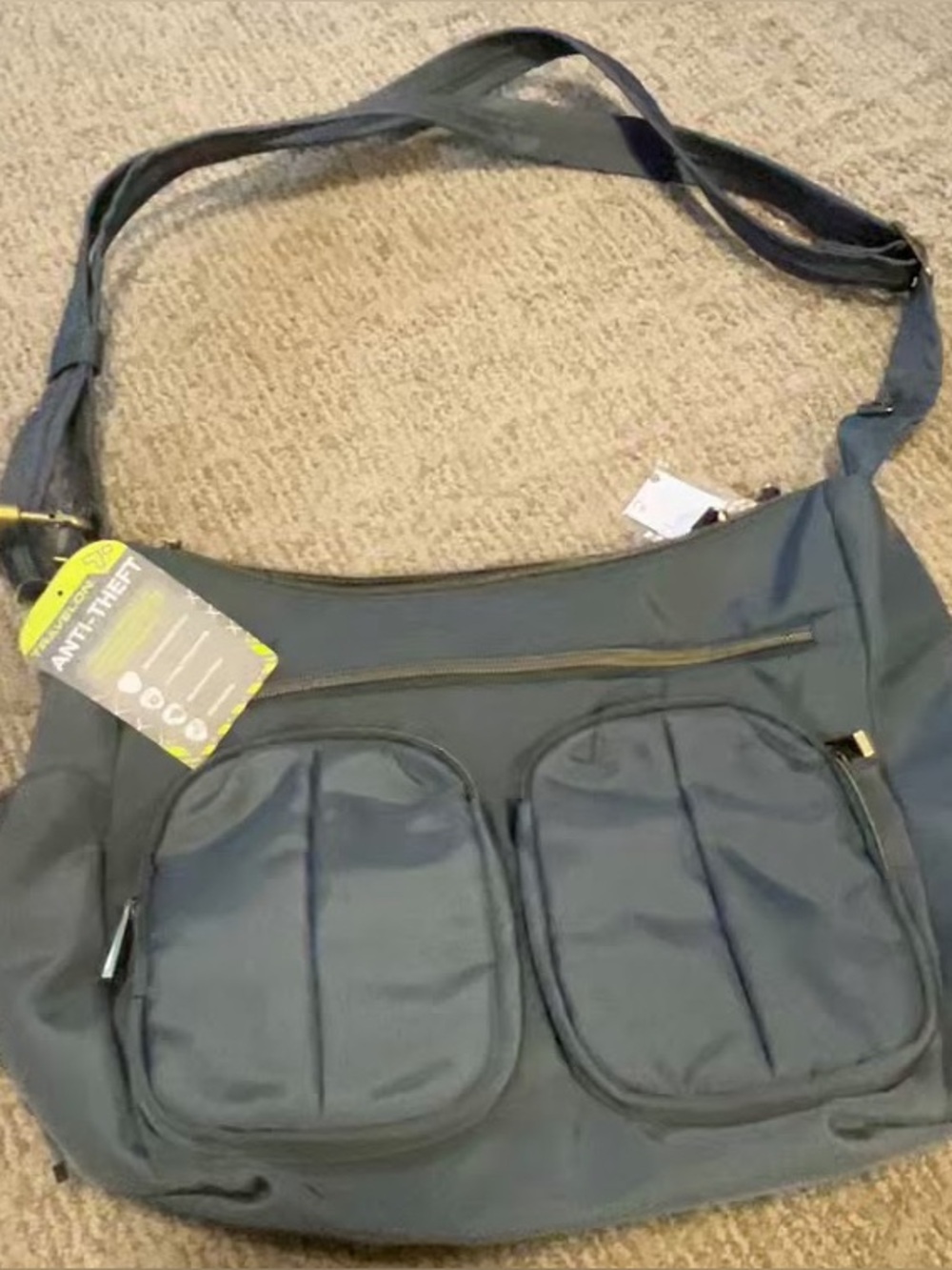 Travelon Anti-Theft Crossbody Hobo Bag Gray with Plum Lining